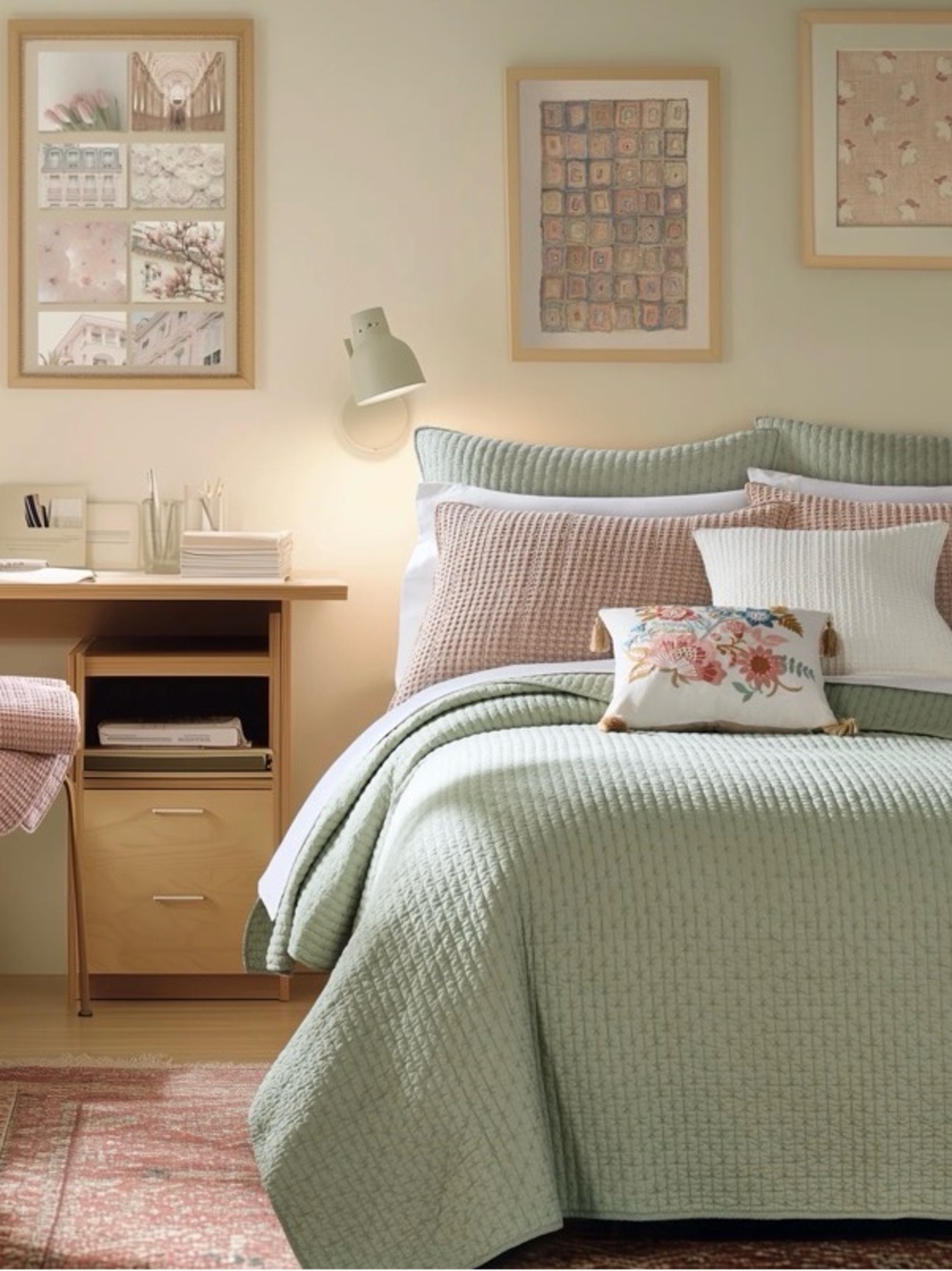 Levtex Home Cross Stitch QUEEN Bedspread & Shams Set 3 piece Desert Sage 104x106
